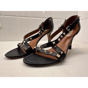 Valentino Black Leather Rockstud‎ Heels Strappy Size 40 US 9-9.5 Restored